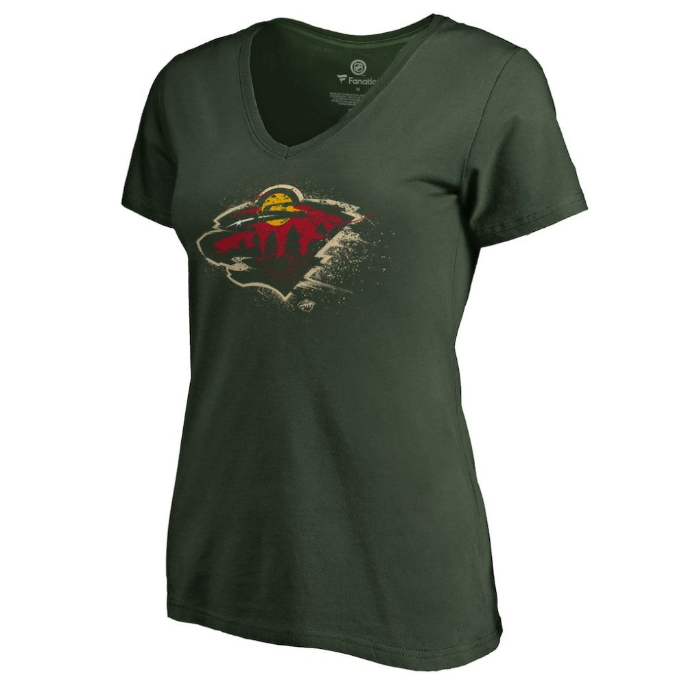 Minnesota Wild Women's Splatter Logo V-Neck T-Shirt - Green T-shirts