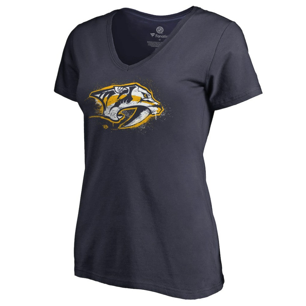 Nashville Predators Women's Splatter Logo V-Neck T-Shirt - Navy T-shirts