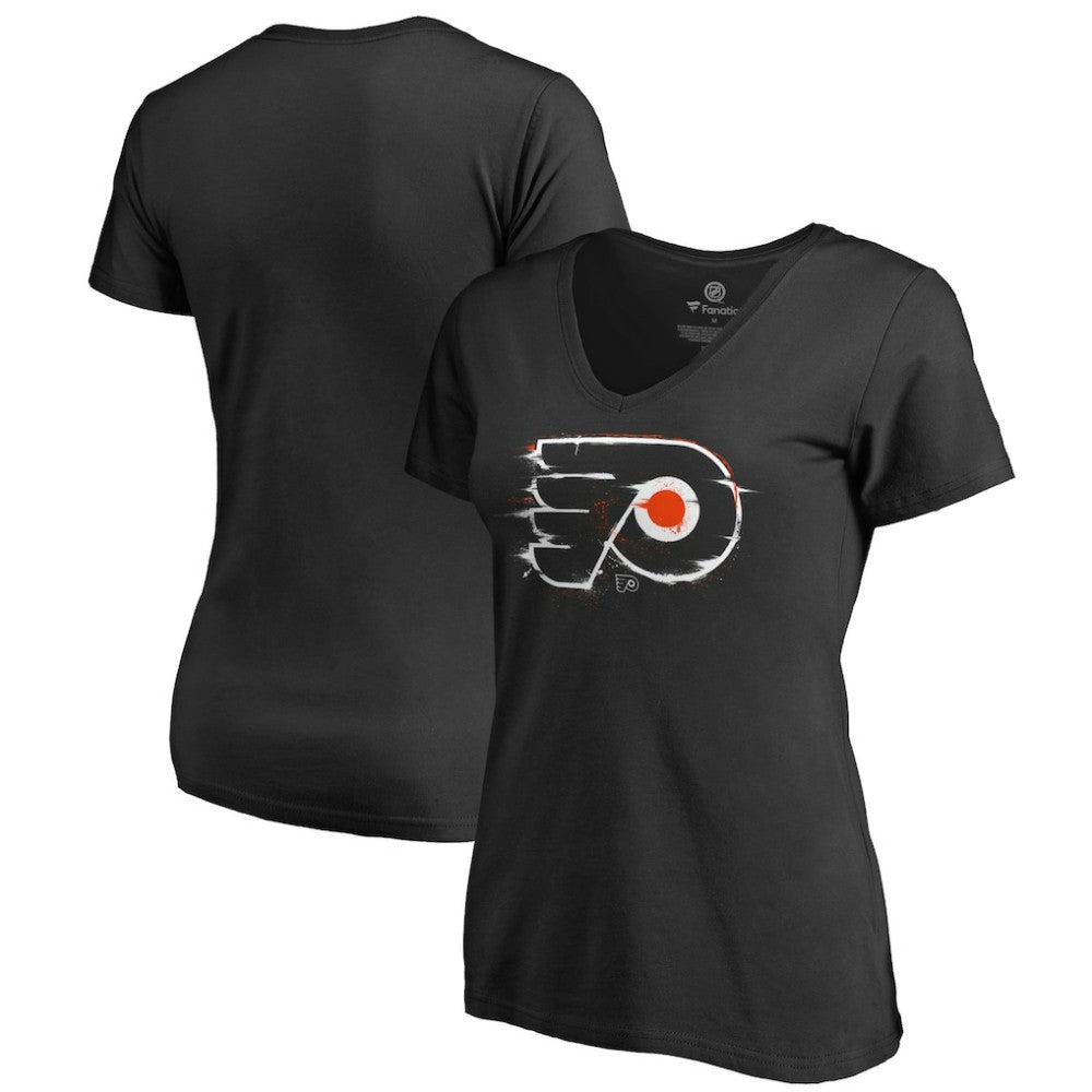 Philadelphia Flyers Women's Splatter Logo V-Neck T-Shirt - Black T-shirts