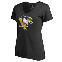 Pittsburgh Penguins Women's Splatter Logo V-Neck T-Shirt - Black T-shirts