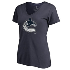 Vancouver Canucks Women's Splatter Logo V-Neck T-Shirt - Navy T-shirts