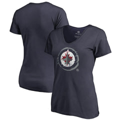 Winnipeg Jets Women's Splatter Logo V-Neck T-Shirt - Navy T-shirts