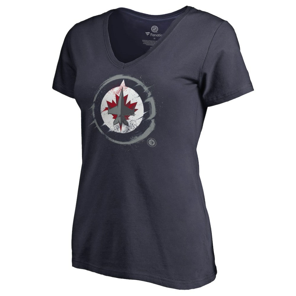 Winnipeg Jets Women's Splatter Logo V-Neck T-Shirt - Navy T-shirts