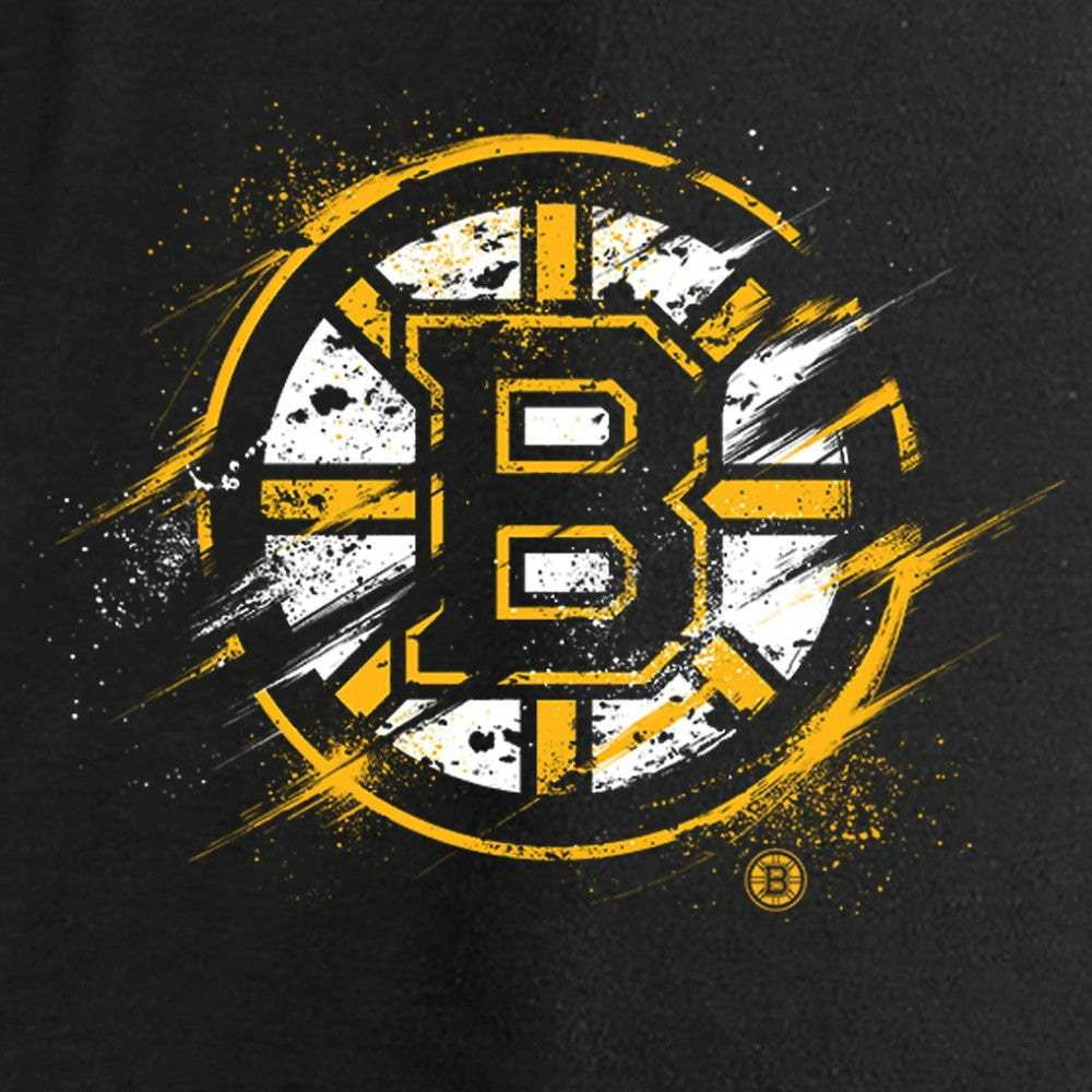 Boston Bruins Women's Splatter Logo V-Neck Long Sleeve T-Shirt - Black T-shirts
