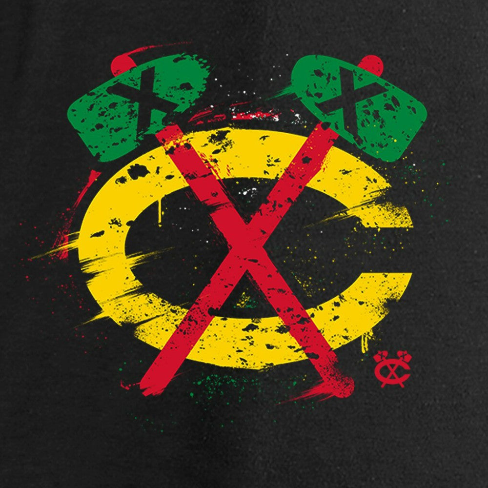 Chicago Blackhawks Women's Splatter Logo V-Neck Long Sleeve T-Shirt - Black T-shirts