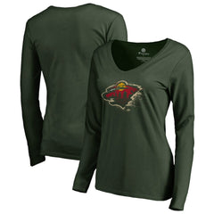 Minnesota Wild Women's Splatter Logo V-Neck Long Sleeve T-Shirt - Green T-shirts