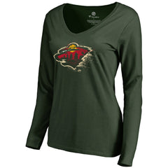 Minnesota Wild Women's Splatter Logo V-Neck Long Sleeve T-Shirt - Green T-shirts