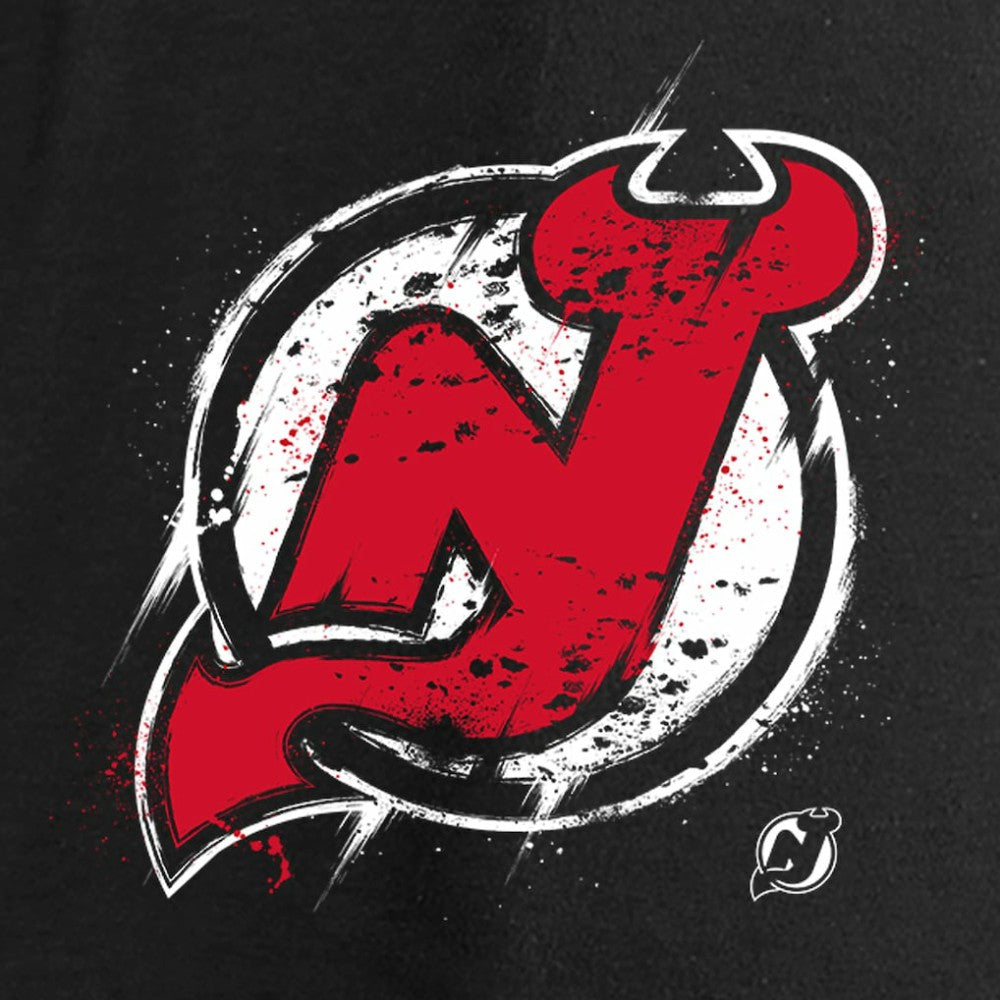 New Jersey Devils Women's Splatter Logo V-Neck Long Sleeve T-Shirt - Black T-shirts