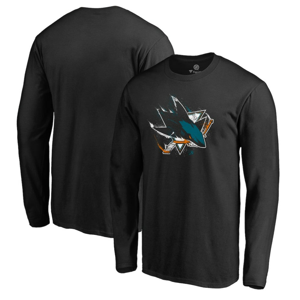 San Jose Sharks Splatter Logo Long Sleeve T-Shirt - Black T-shirts