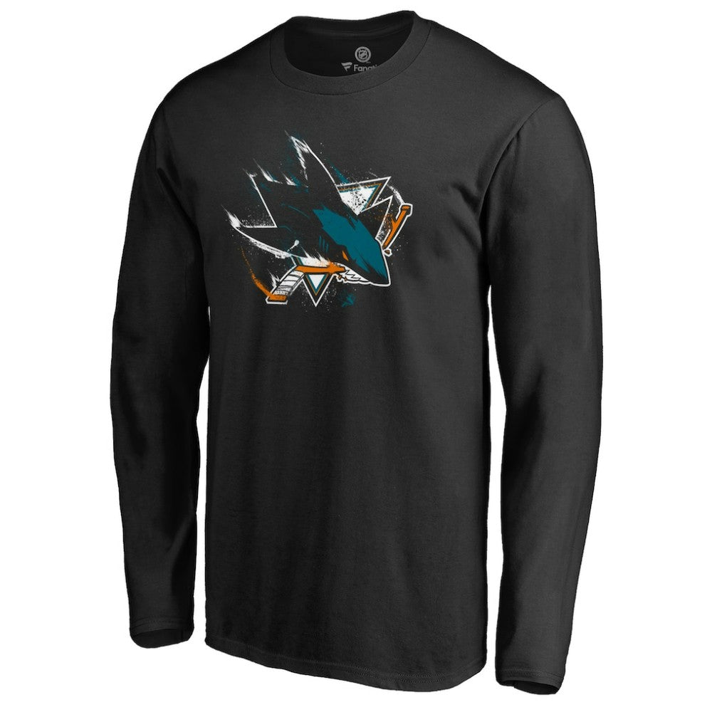 San Jose Sharks Splatter Logo Long Sleeve T-Shirt - Black T-shirts