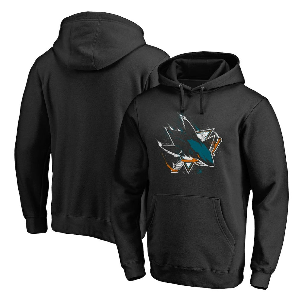 San Jose Sharks Splatter Logo Pullover Hoodie - Black Hoodies