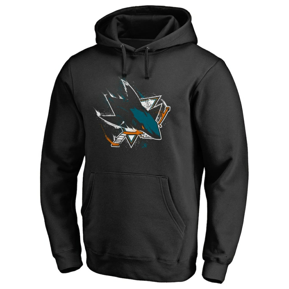 San Jose Sharks Splatter Logo Pullover Hoodie - Black Hoodies