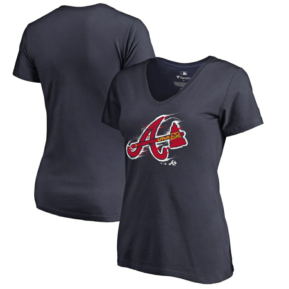 Atlanta Braves Women's Splatter Logo V-Neck T-Shirt Navy
