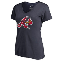 Atlanta Braves Women's Splatter Logo V-Neck T-Shirt Navy
