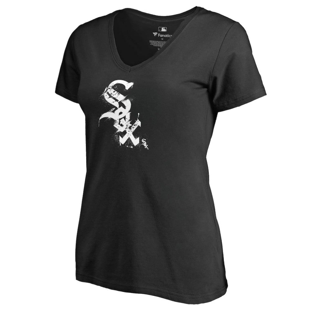 Chicago White Sox Women's Splatter Logo V-Neck T-Shirt Black