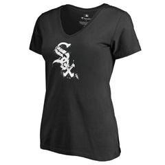 Chicago White Sox Women's Splatter Logo V-Neck T-Shirt Black