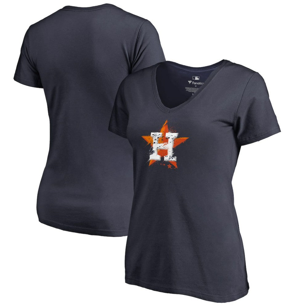 Houston Astros Women's Splatter Logo V-Neck T-Shirt Navy