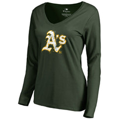 Athletics Women's Splatter Logo Long Sleeve V-Neck T-Shirt Green