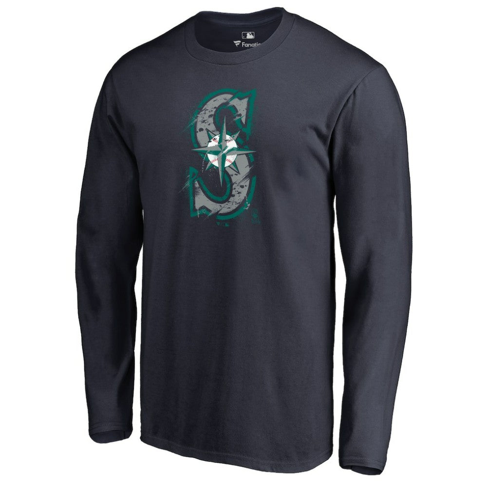 Seattle Mariners Splatter Logo Long Sleeve T-Shirt Navy