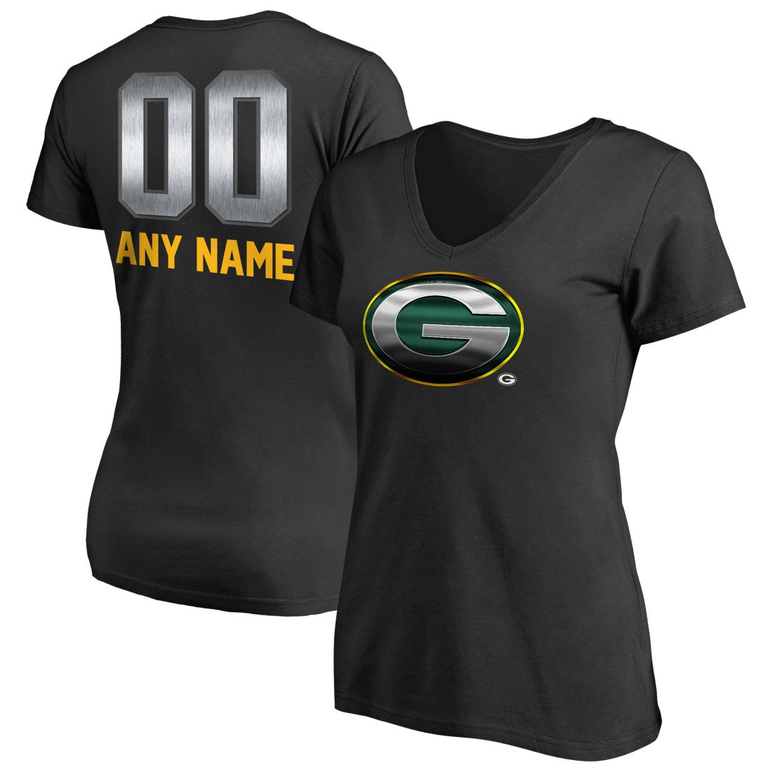 Green Bay Packers Women's Personalized Midnight Mascot T-Shirt - Black for sale