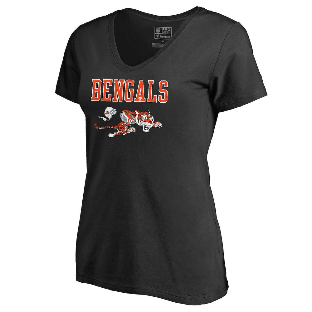 Cincinnati Bengals Women's Vintage Team Lockup V-Neck T-Shirt - Black for sale