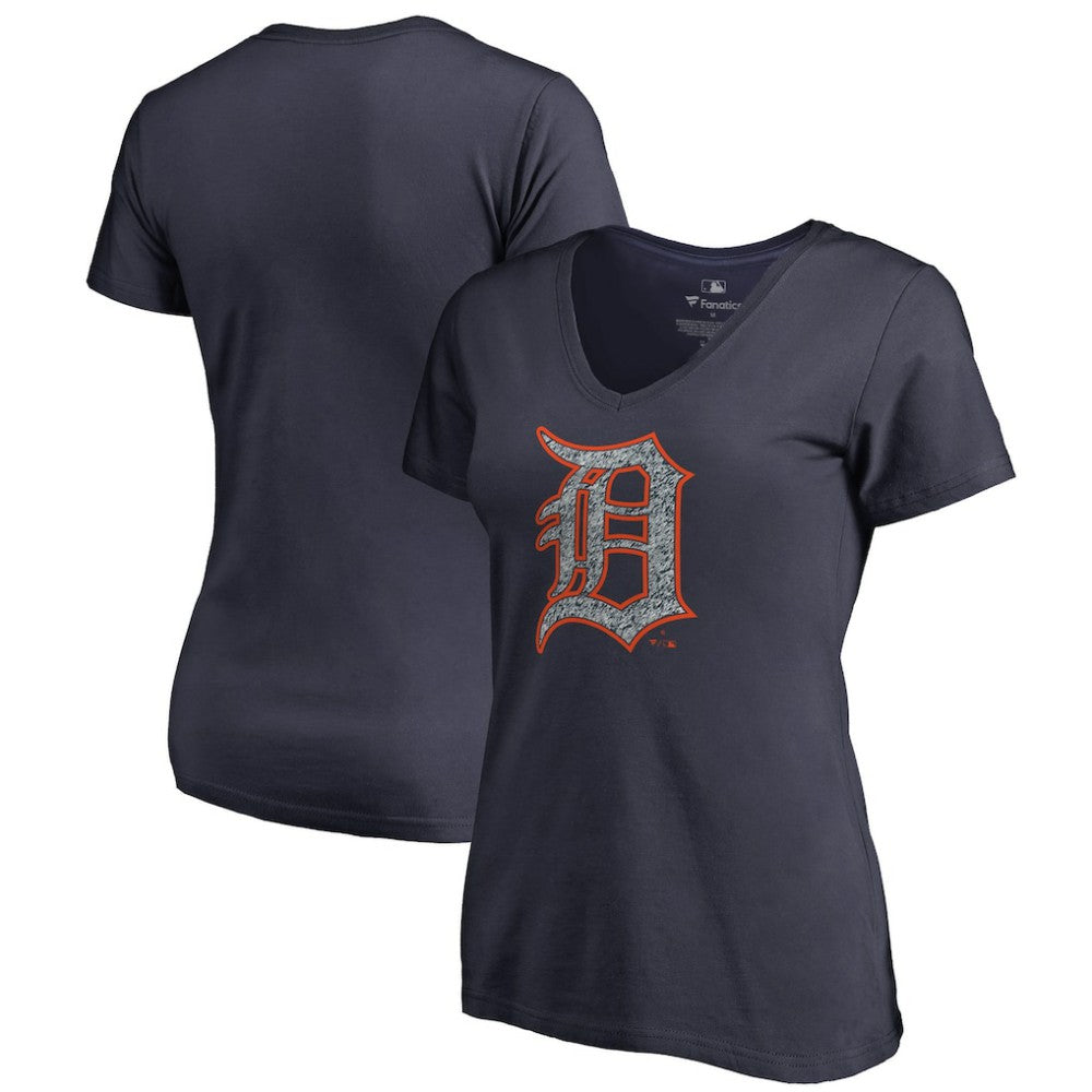 Detroit Tigers Women's Static Logo V-Neck T-Shirt Navy