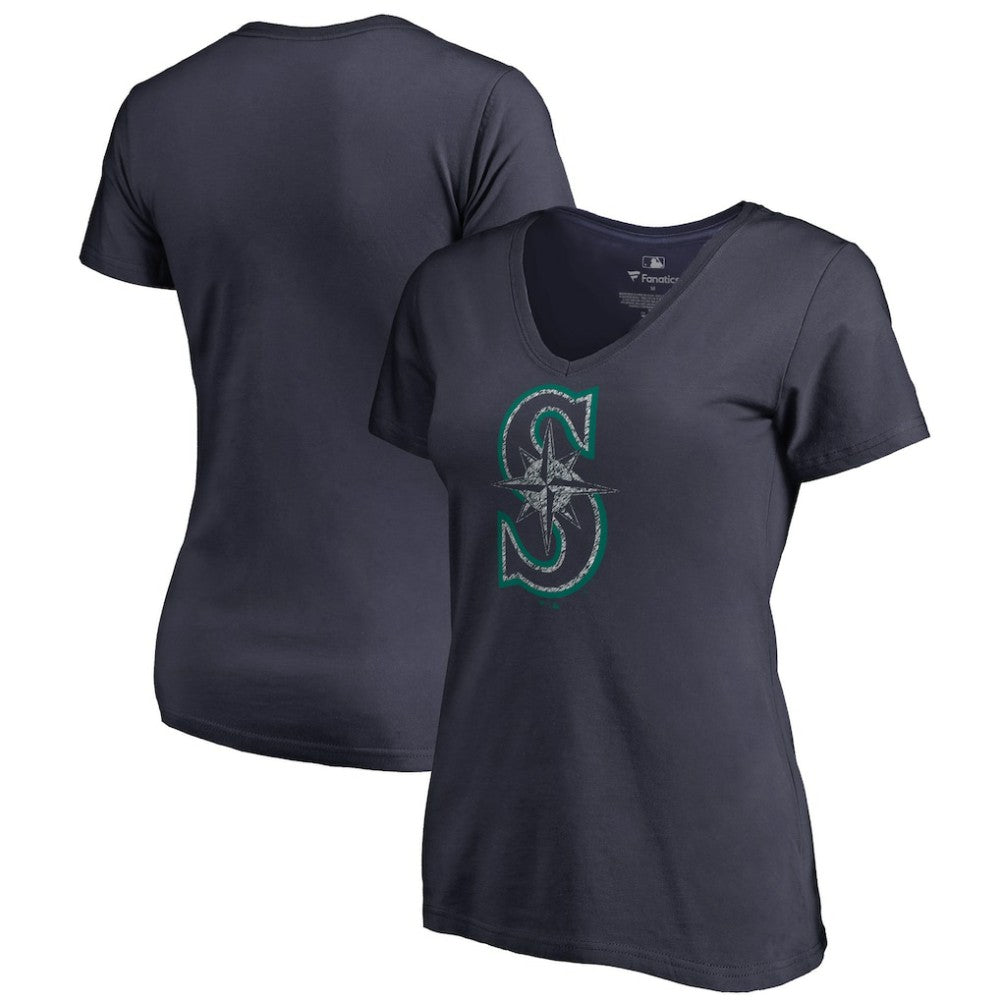 Seattle Mariners Women's Static Logo V-Neck T-Shirt Navy