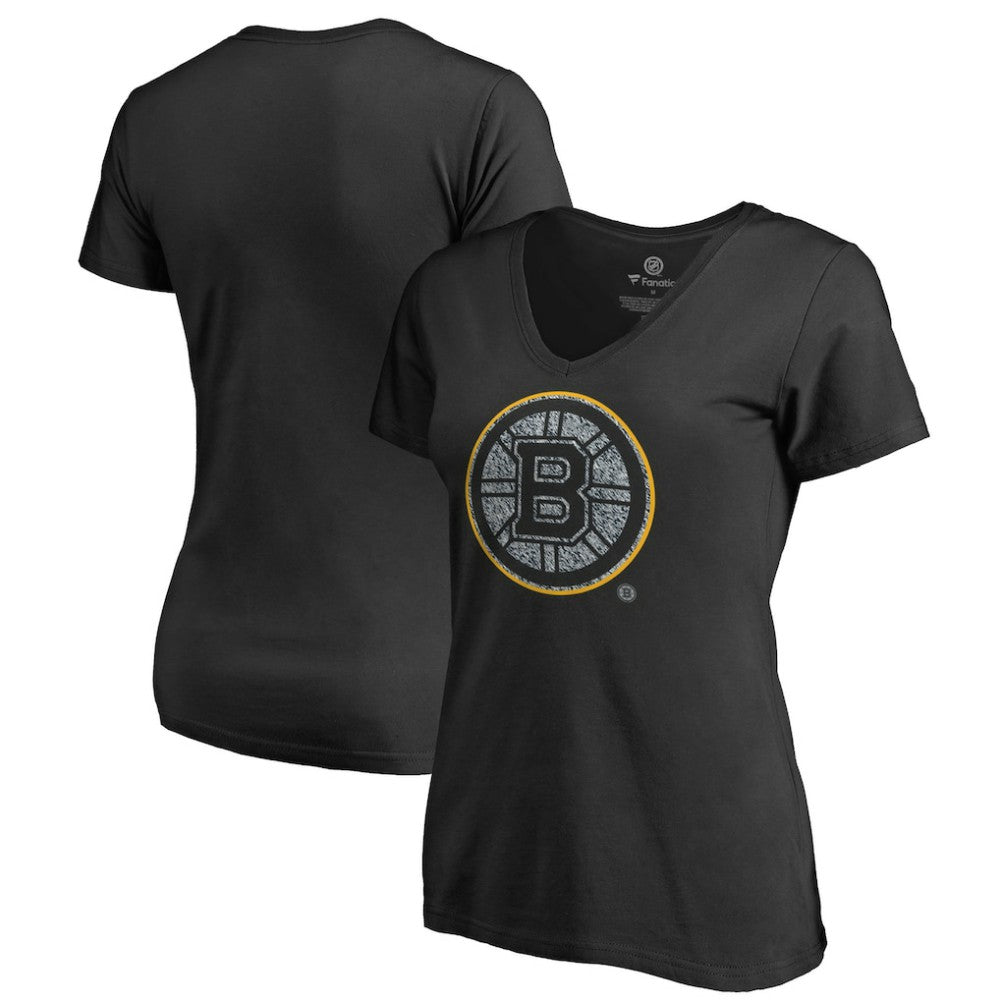Boston Bruins Women's Static Logo V-Neck T-Shirt - Black T-shirts