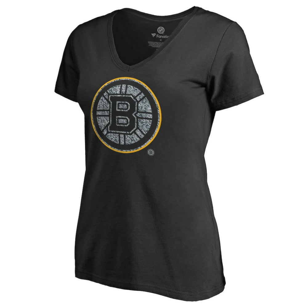Boston Bruins Women's Static Logo V-Neck T-Shirt - Black T-shirts