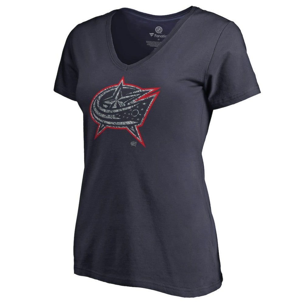 Columbus Blue Jackets Women's Static Logo V-Neck T-Shirt - Navy T-shirts