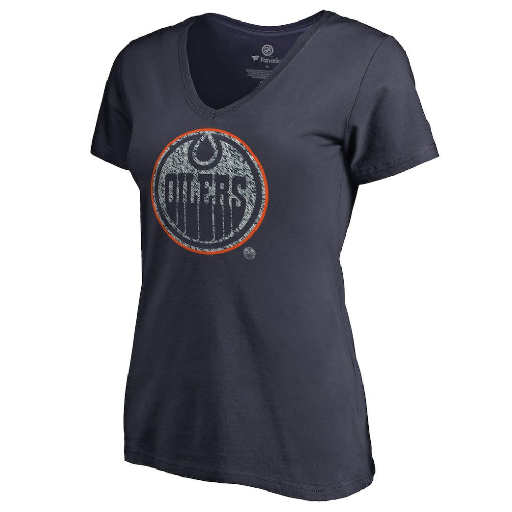Edmonton Oilers Women's Static Logo V-Neck T-Shirt - Navy T-shirts