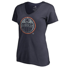 Edmonton Oilers Women's Static Logo V-Neck T-Shirt - Navy T-shirts
