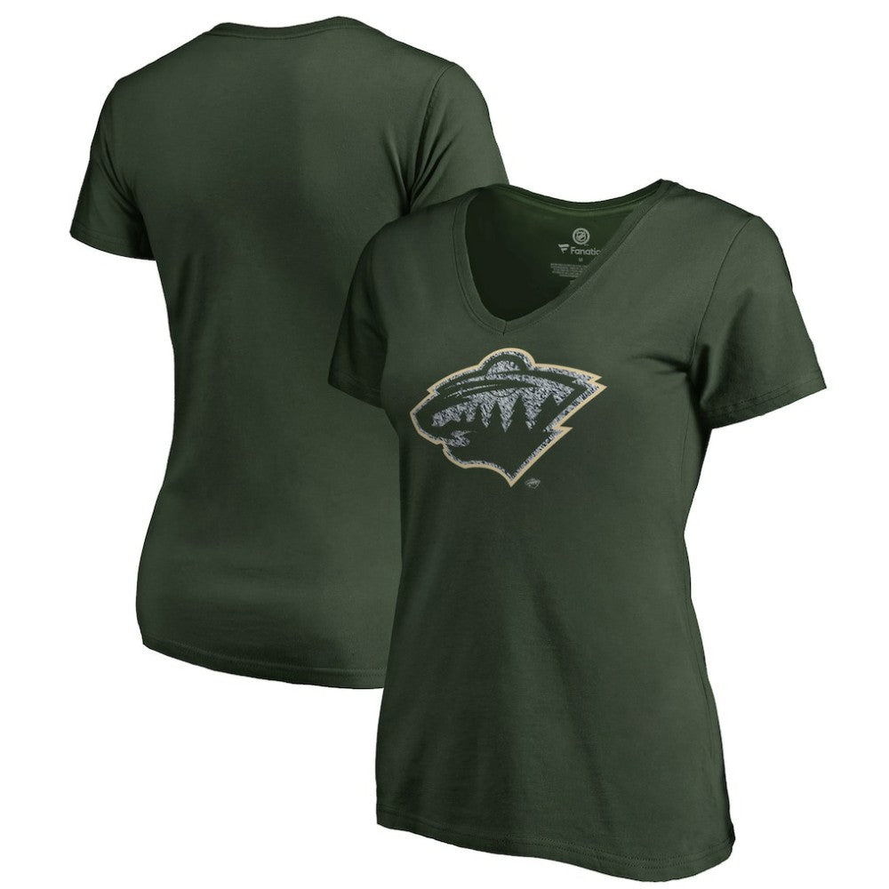 Minnesota Wild Women's Static Logo V-Neck T-Shirt - Green T-shirts