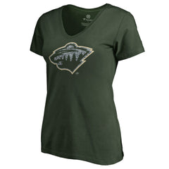 Minnesota Wild Women's Static Logo V-Neck T-Shirt - Green T-shirts