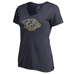 Nashville Predators Women's Static Logo V-Neck T-Shirt - Navy T-shirts