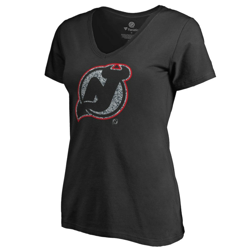 New Jersey Devils Women's Static Logo V-Neck T-Shirt - Black T-shirts