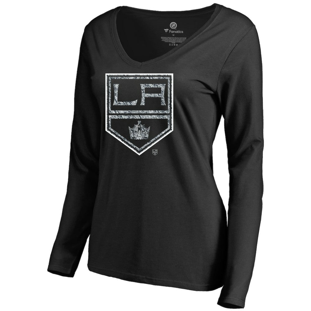 Los Angeles Kings Women's Static Logo Long Sleeve V-Neck T-Shirt - Black T-shirts