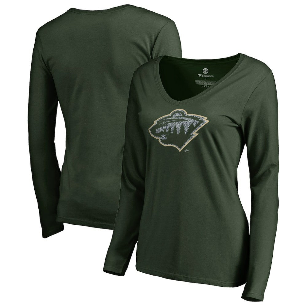 Minnesota Wild Women's Static Logo Long Sleeve V-Neck T-Shirt - Green T-shirts