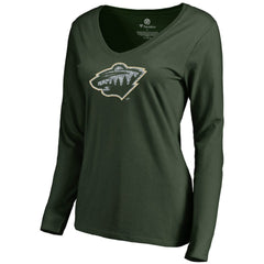 Minnesota Wild Women's Static Logo Long Sleeve V-Neck T-Shirt - Green T-shirts