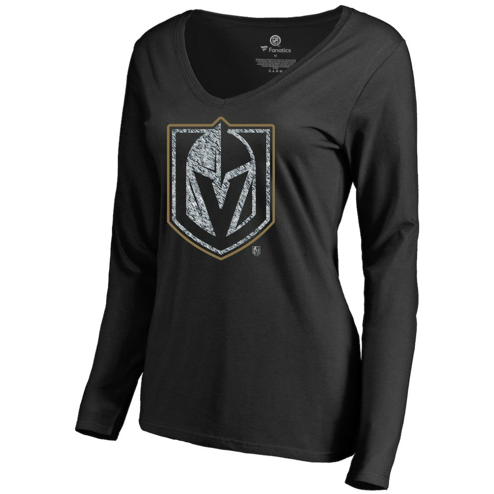Vegas Golden Knights Women's Static Logo Long Sleeve V-Neck T-Shirt - Black T-shirts