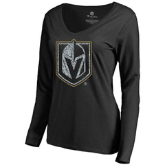 Vegas Golden Knights Women's Static Logo Long Sleeve V-Neck T-Shirt - Black T-shirts