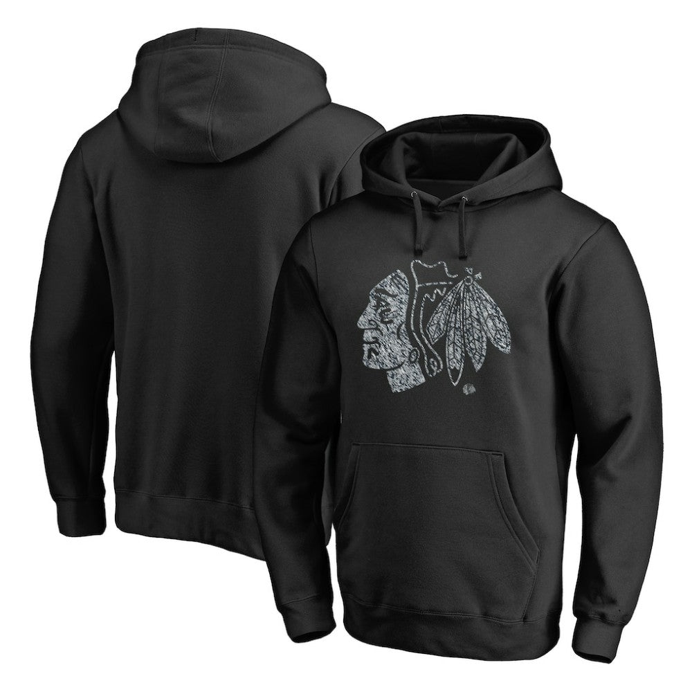 Chicago Blackhawks Static Logo Pullover Hoodie - Black Hoodies