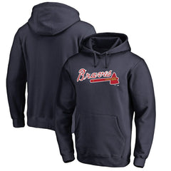 Atlanta Braves Official Wordmark Fitted Pullover Hoodie Navy