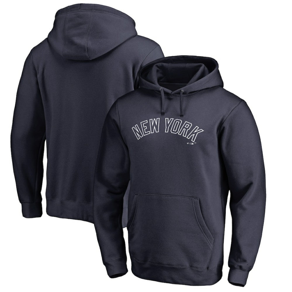 New York Yankees Official Wordmark Fitted Pullover Hoodie Navy