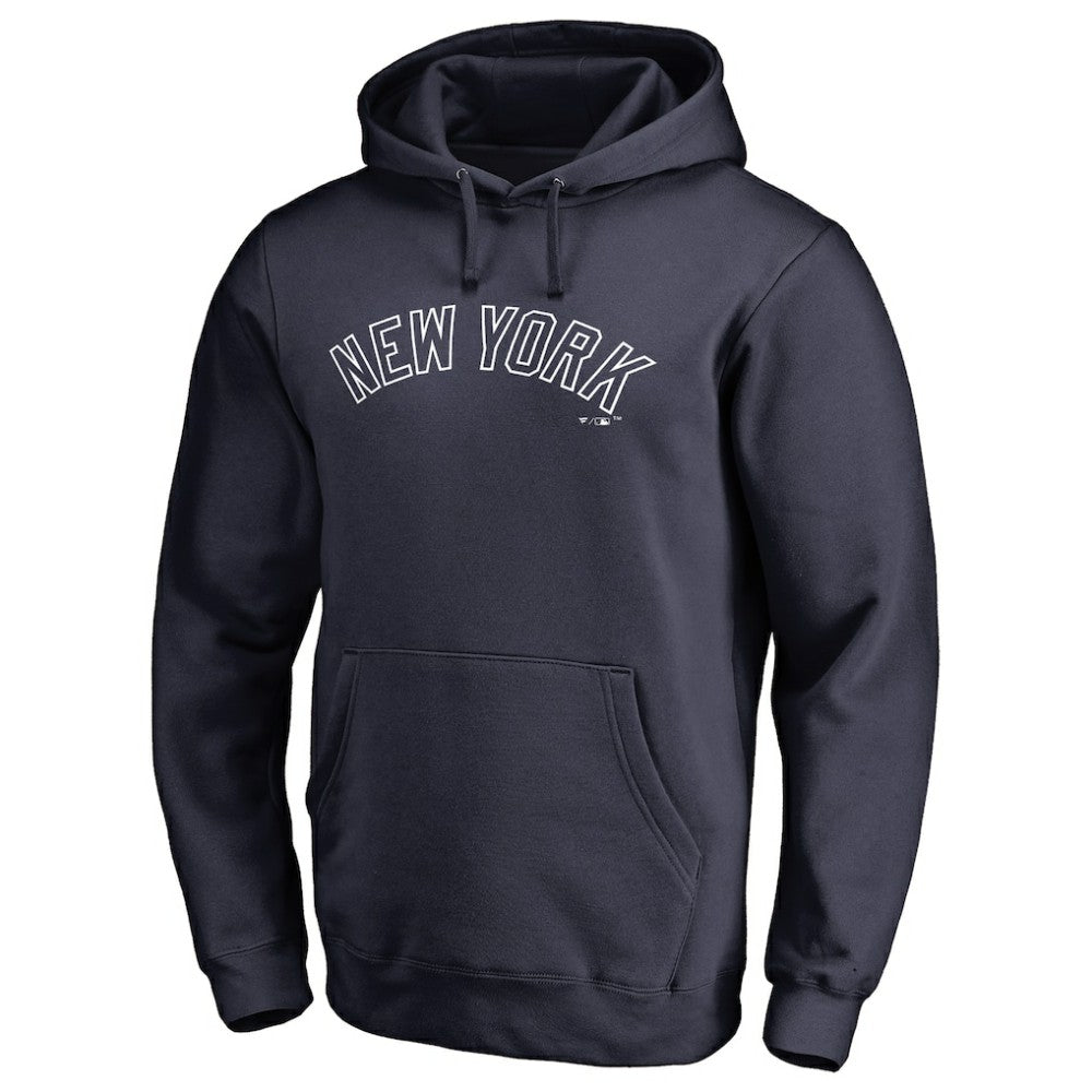 New York Yankees Official Wordmark Fitted Pullover Hoodie Navy