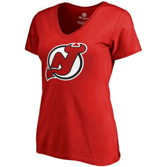 Nico Hischier New Jersey Devils Fanatics Women's Plus Size Backer Name & Number V-Neck T-Shirt - Red T-shirts
