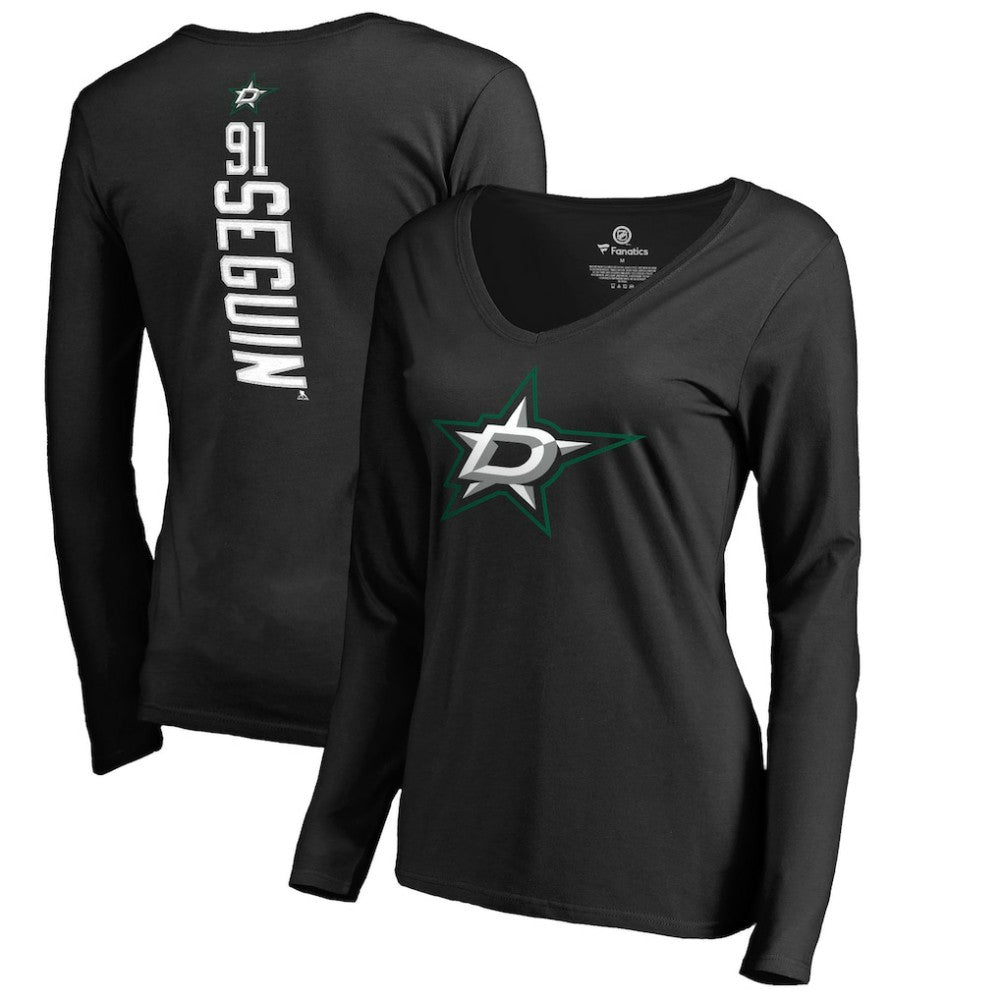 Tyler Seguin Dallas Stars Women's Backer Name & Number Slim Fit Long Sleeve V-Neck T-Shirt - Black T-shirts