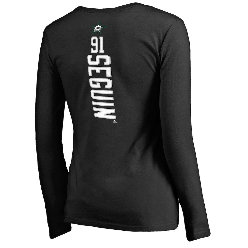 Tyler Seguin Dallas Stars Women's Backer Name & Number Slim Fit Long Sleeve V-Neck T-Shirt - Black T-shirts
