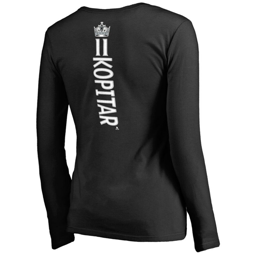 Anze Kopitar Los Angeles Kings Women's Backer Name & Number Slim Fit Long Sleeve V-Neck T-Shirt - Black T-shirts