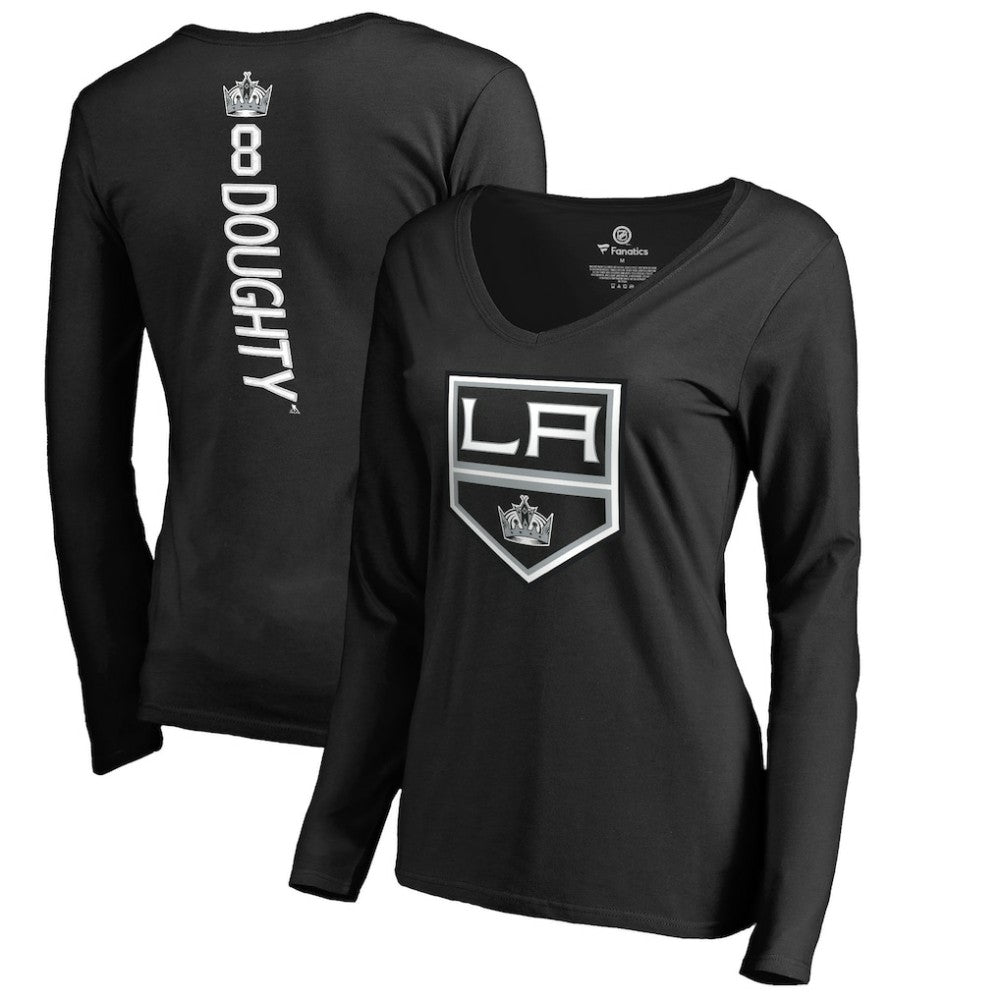 Drew Doughty Los Angeles Kings Women's Backer Name & Number Slim Fit Long Sleeve V-Neck T-Shirt - Black T-shirts